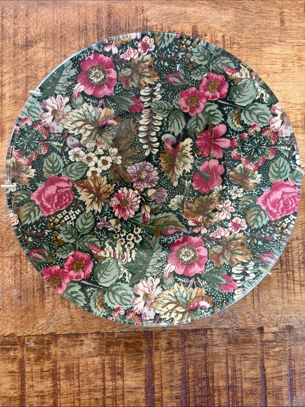 Floral Decoupage Plate with Pink & Green Bouquet